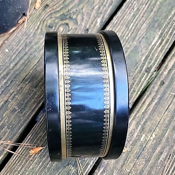 EARLY‎ 1900s Tin Container CHERUB ANGELS Playing VIOLIN & HARP Black Gold Nice - Picture 5 of 16